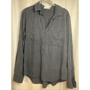 BELLA DAHL Black Tencel Button-Up Shirt - Long Sleeve Pockets Casual Size Medium